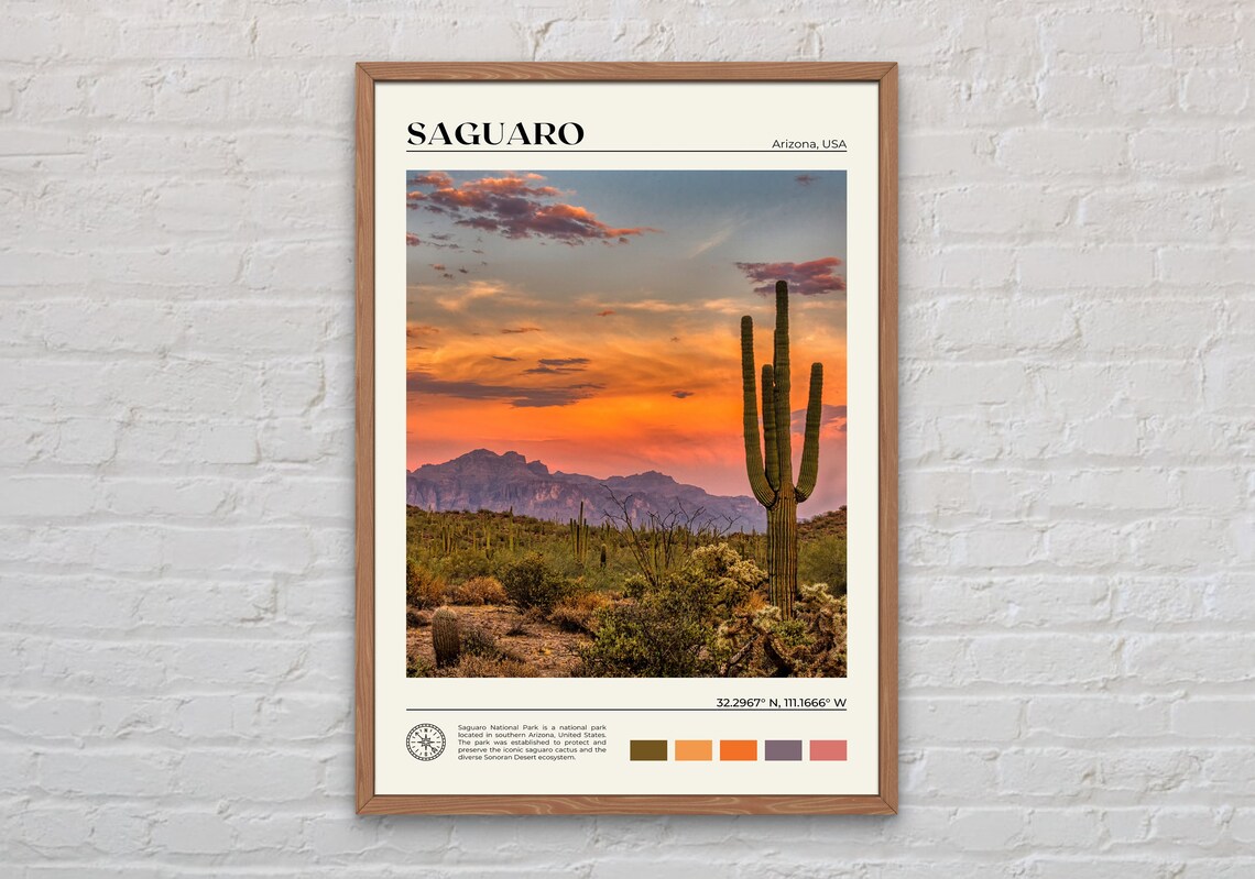 Saguaro National Park Travel Poster, Arizona Wall Decor