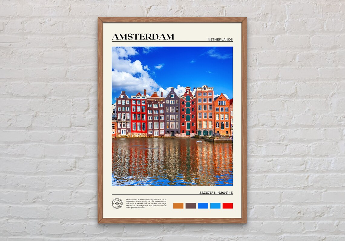 Amsterdam Travel Poster, City Photo Wall Art