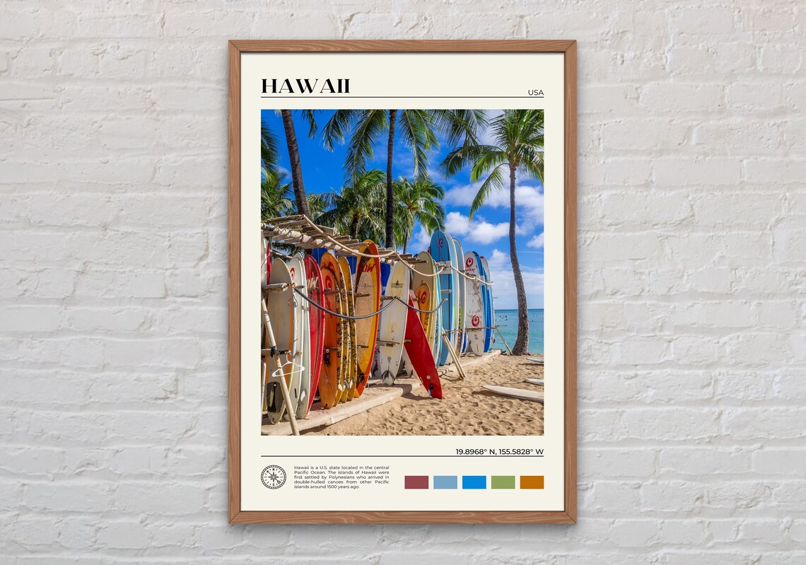 Hawaii Travel Poster, Hawaiian Islands Wall Art