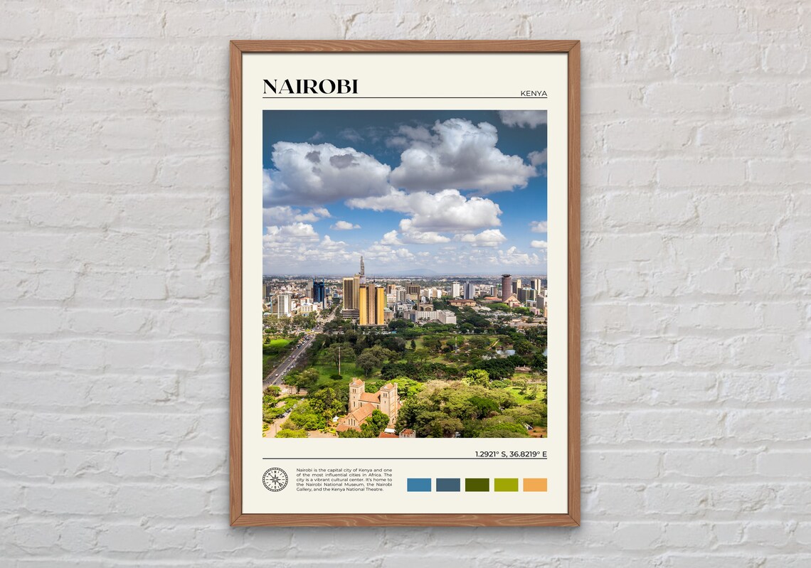 Nairobi Kenya Sunny Aerial City Skyline Green Parks Travel Poster