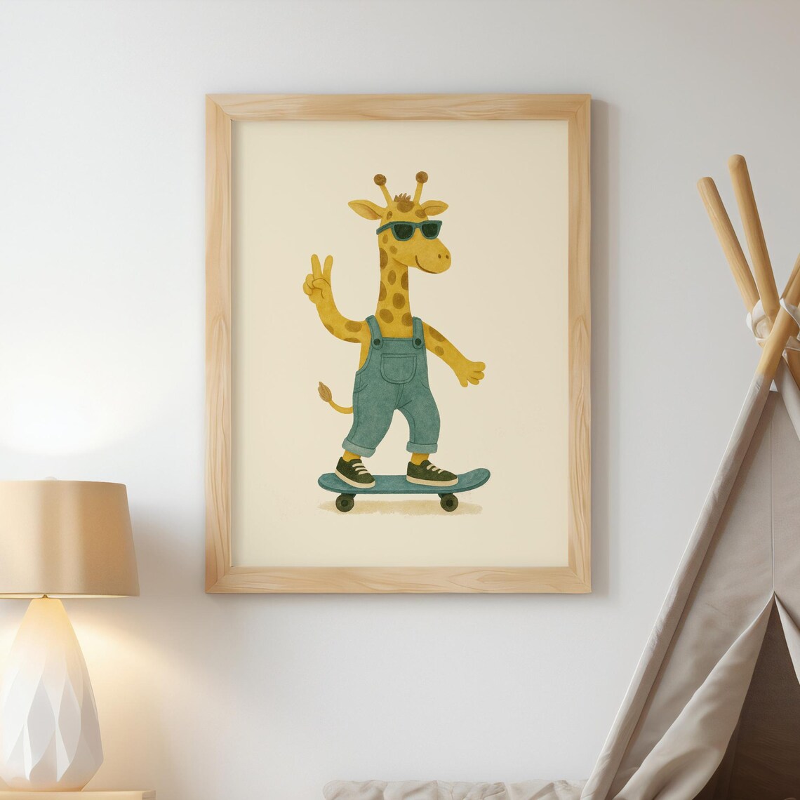 Cool Giraffe Skateboard Poster, Giraffe Nursery Decor