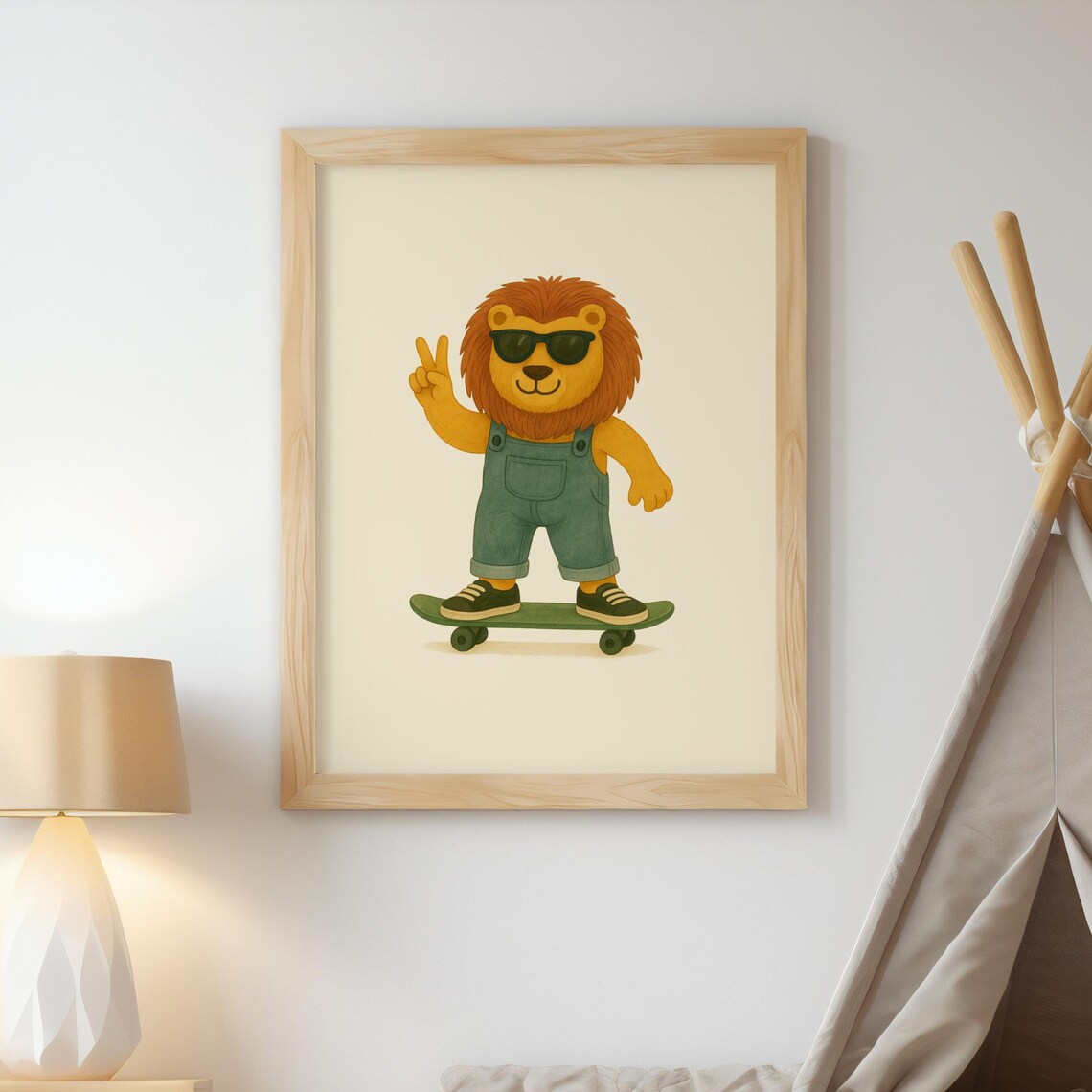 Cool Lion Skateboard Poster, Jungle Nursery Decor