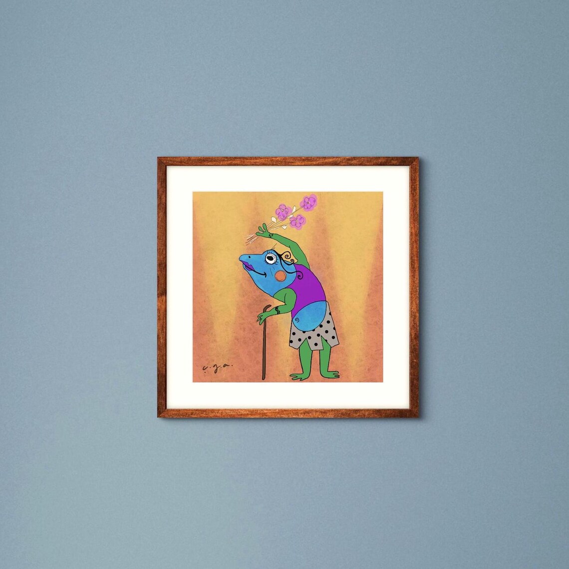 Hippie Lady Frogwall Art Illustration