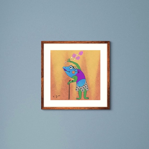 Hippie Lady Frogwall Art Illustration