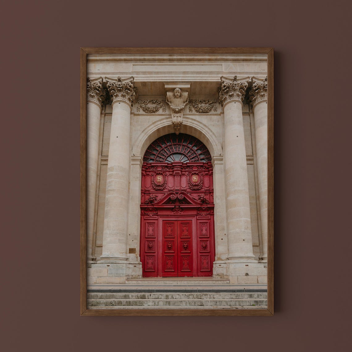 Parisian Historic Red Door Stone Facade Paris Photography Poster