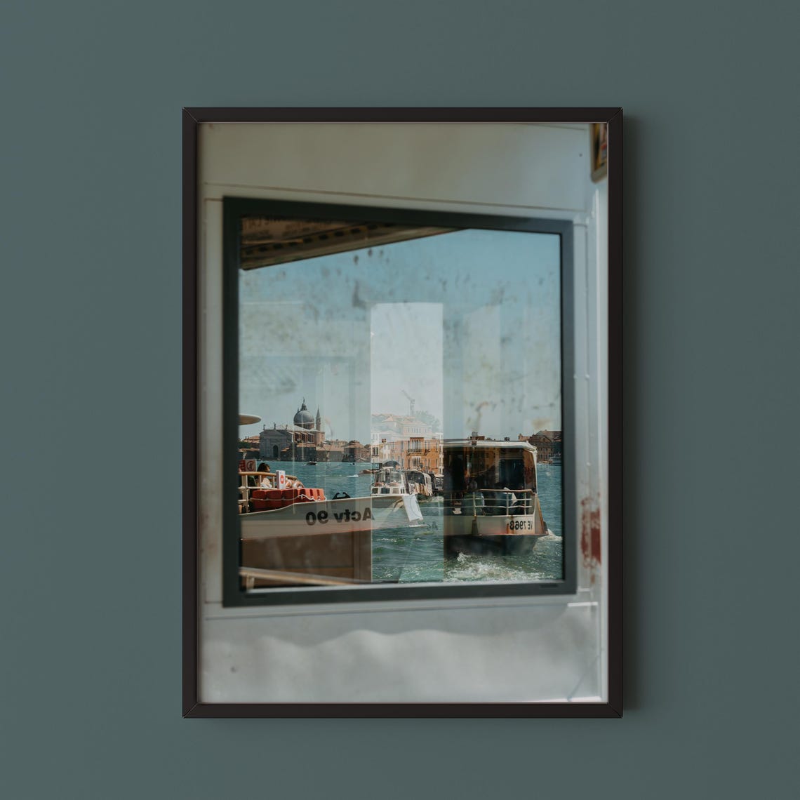 Venice Vaporetto Window Reflections Canal Photography Poster