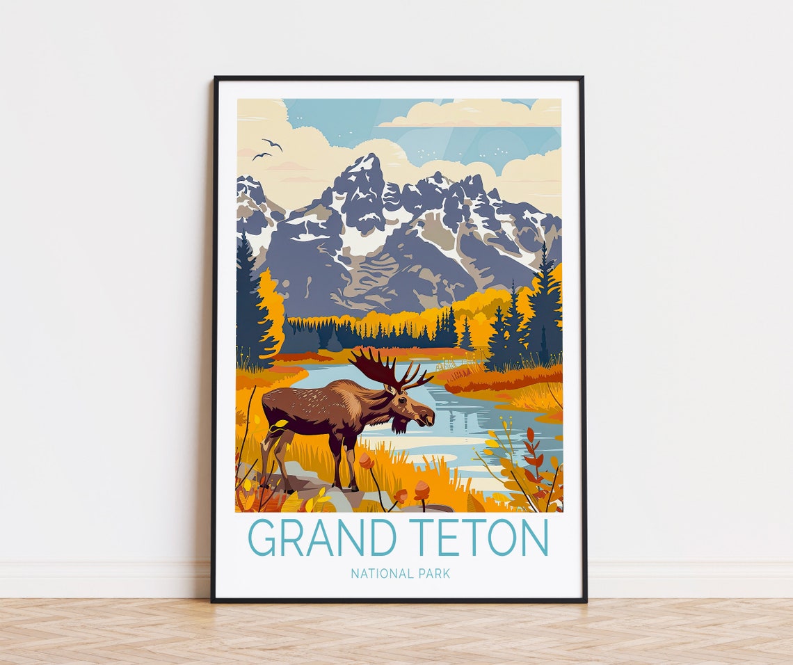 Grand Teton National Park Moose in Fall Alpine Meadow Poster