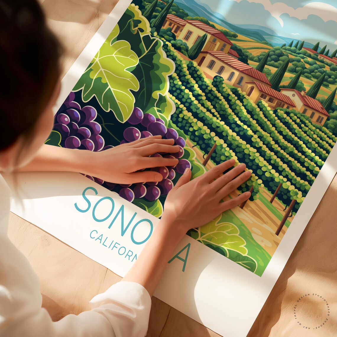Sonoma California Vineyard Grapes Rolling Hills Travel Poster - Image 3