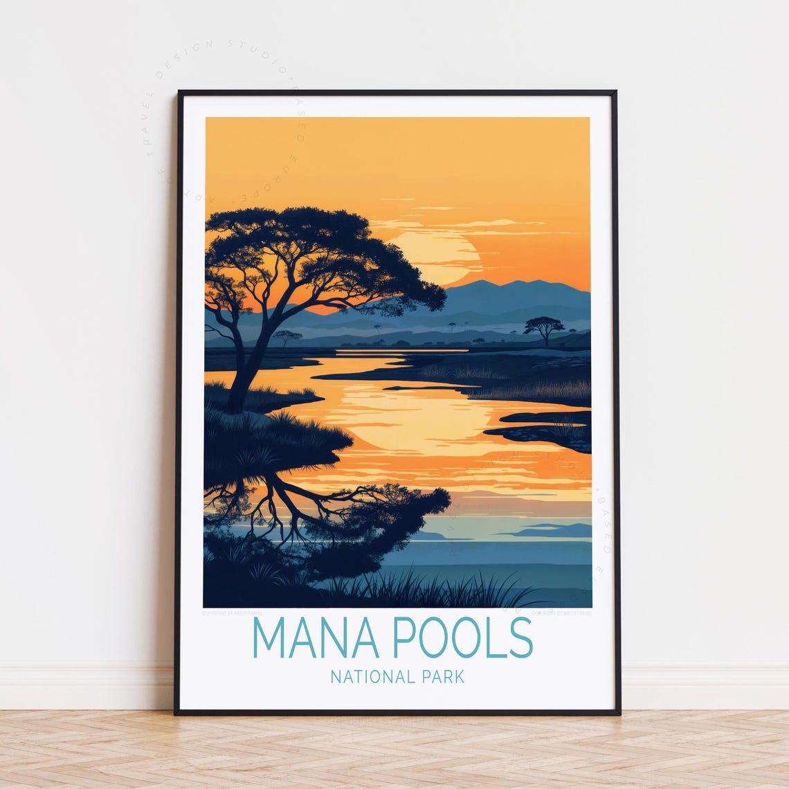 Mana Pools National Park Sunset River Acacia Safari Vintage Poster