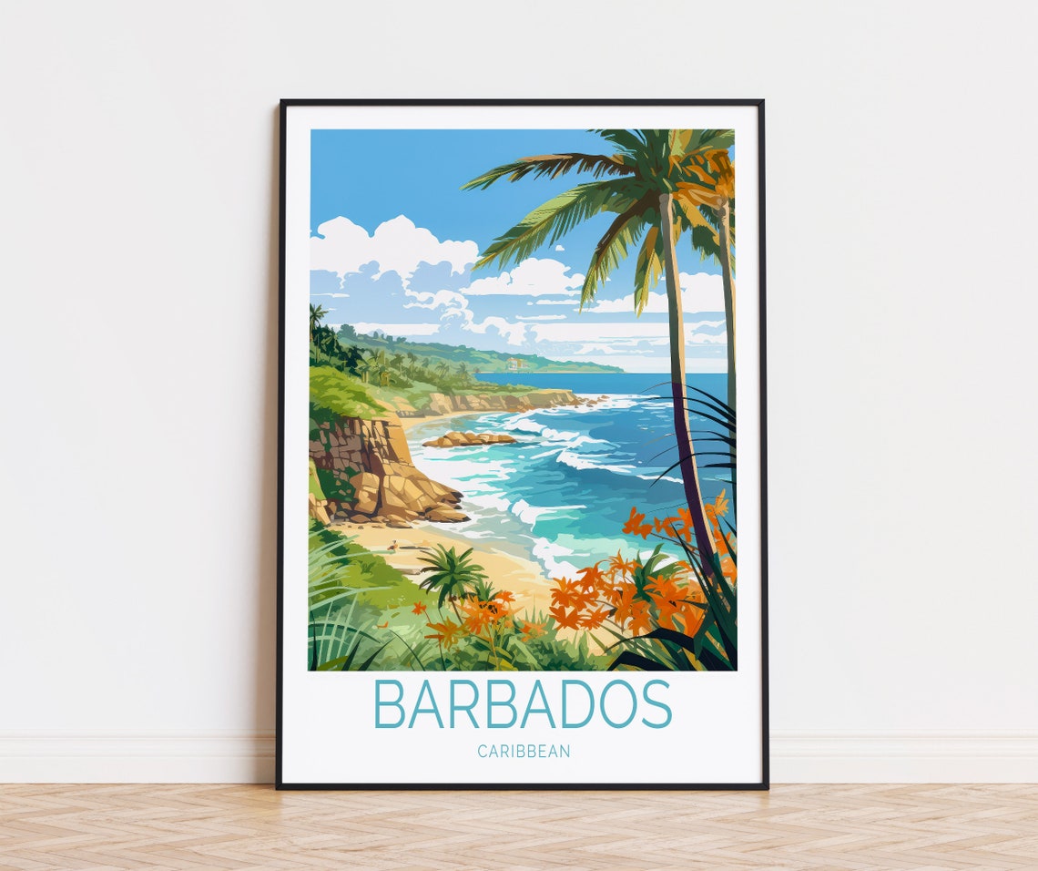 Barbados Caribbean Tropical Beach Cove With Palm Trees Poster