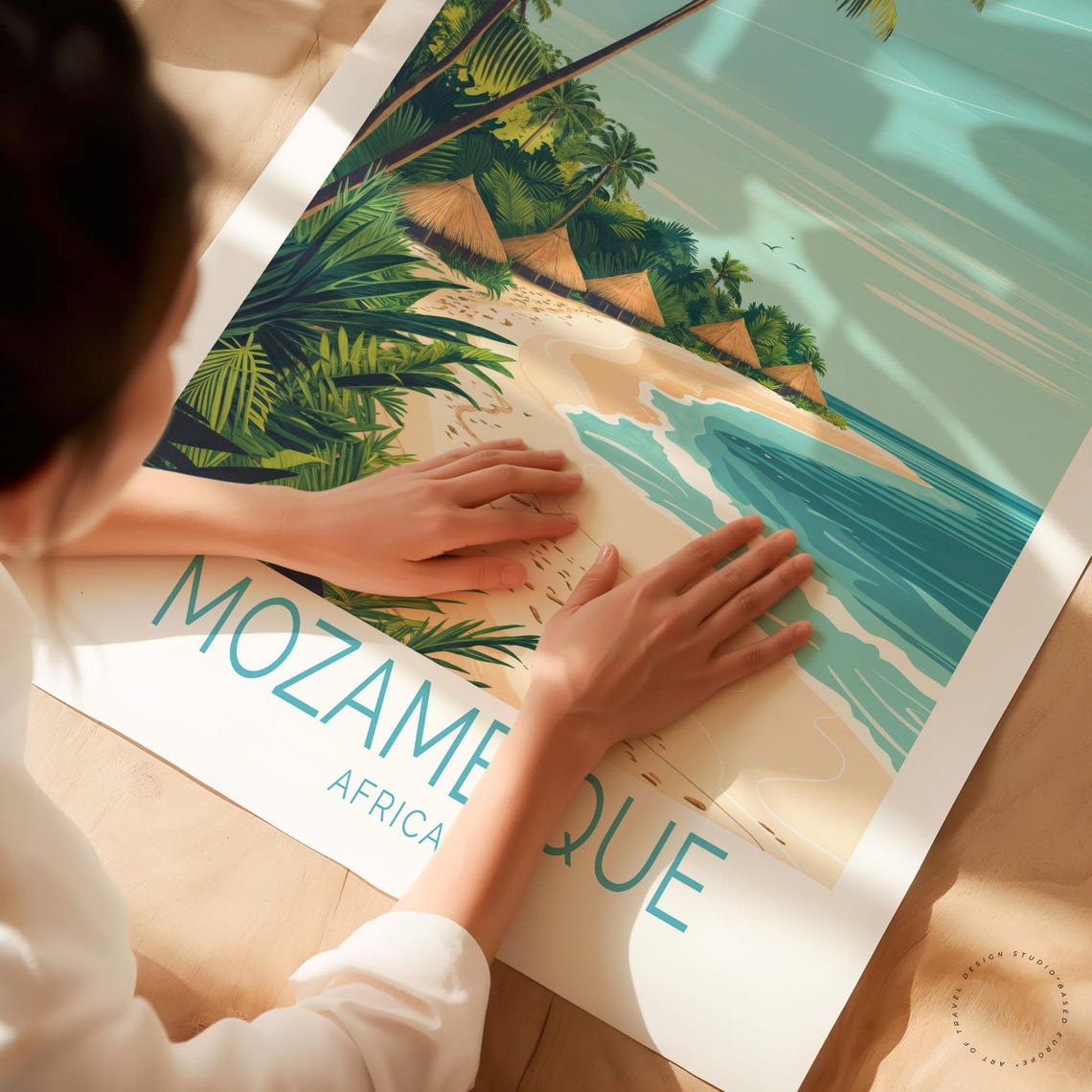 Mozambique Africa Tropical Palm Beach Huts Turquoise Shore Art Poster - Image 3