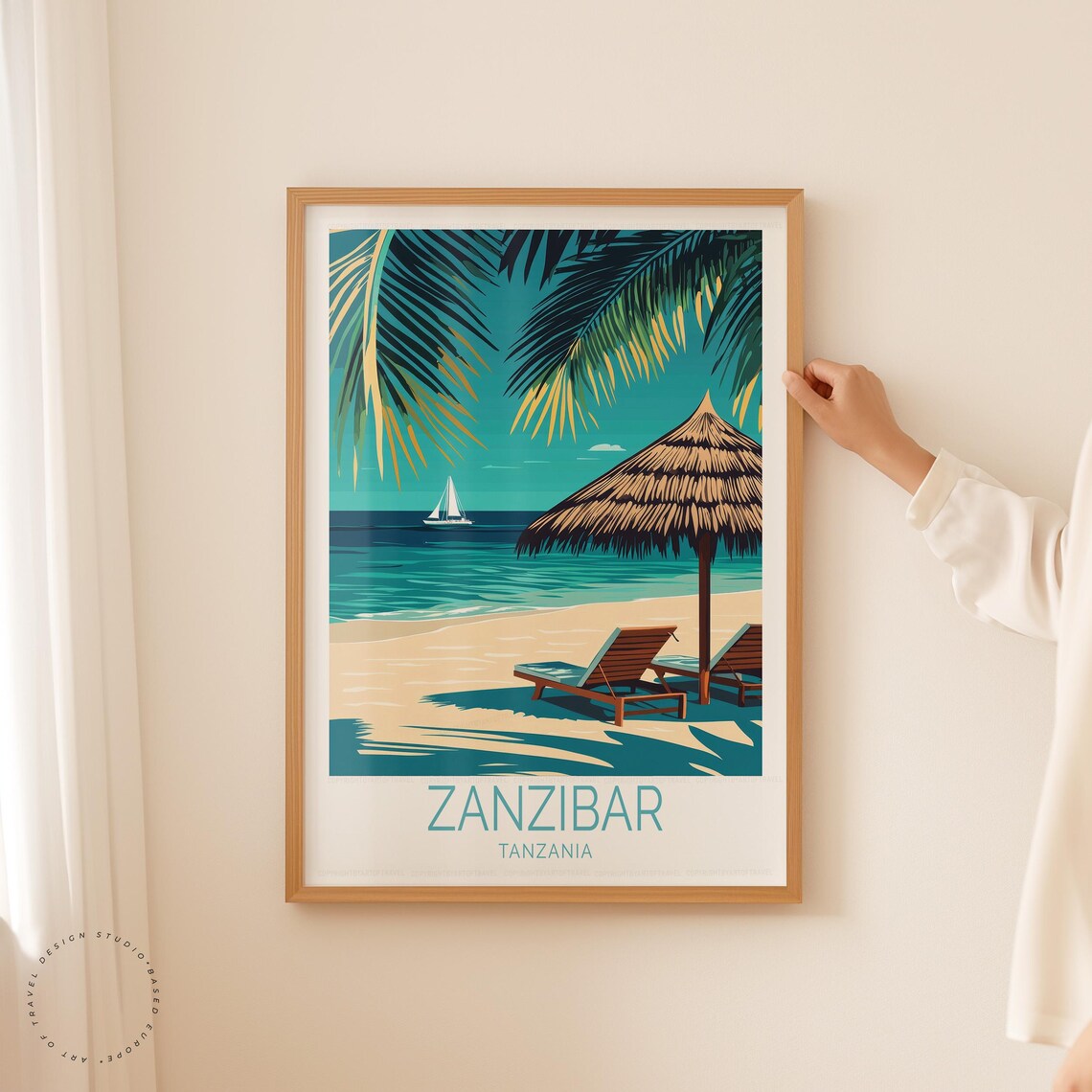 Zanzibar Tanzania Tropical Beach Palapa Sailboat Turquoise Sea Poster - Image 5