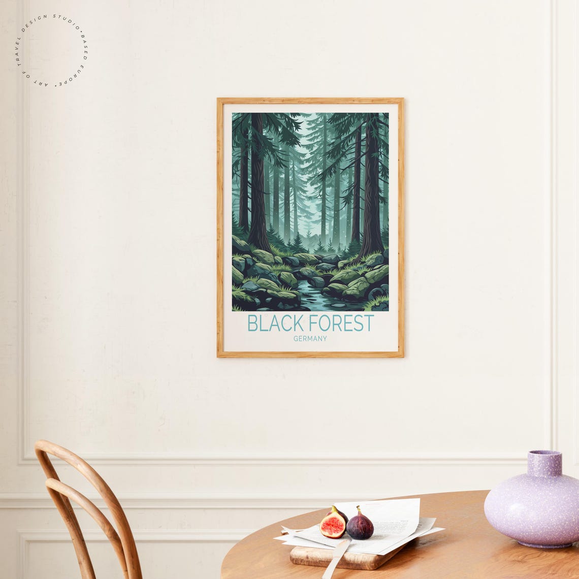 Black Forest Germany Mossy Rock Stream Misty Pine Forest Poster - Image 4
