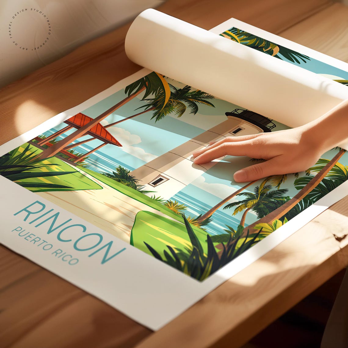 Rincon Puerto Rico Lighthouse Palm Beach Tropical Coast Travel Poster - Image 2