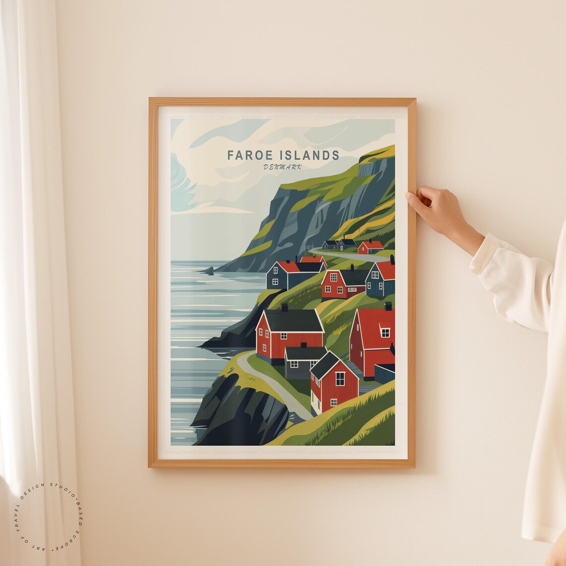 Faroe Islands Denmark Red Cliffside Cottages Vintage Travel Art Poster - Image 5