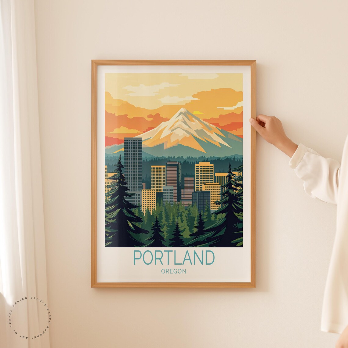 Portland Oregon Mount Hood Golden Sunrise City Skyline Poster - Image 2