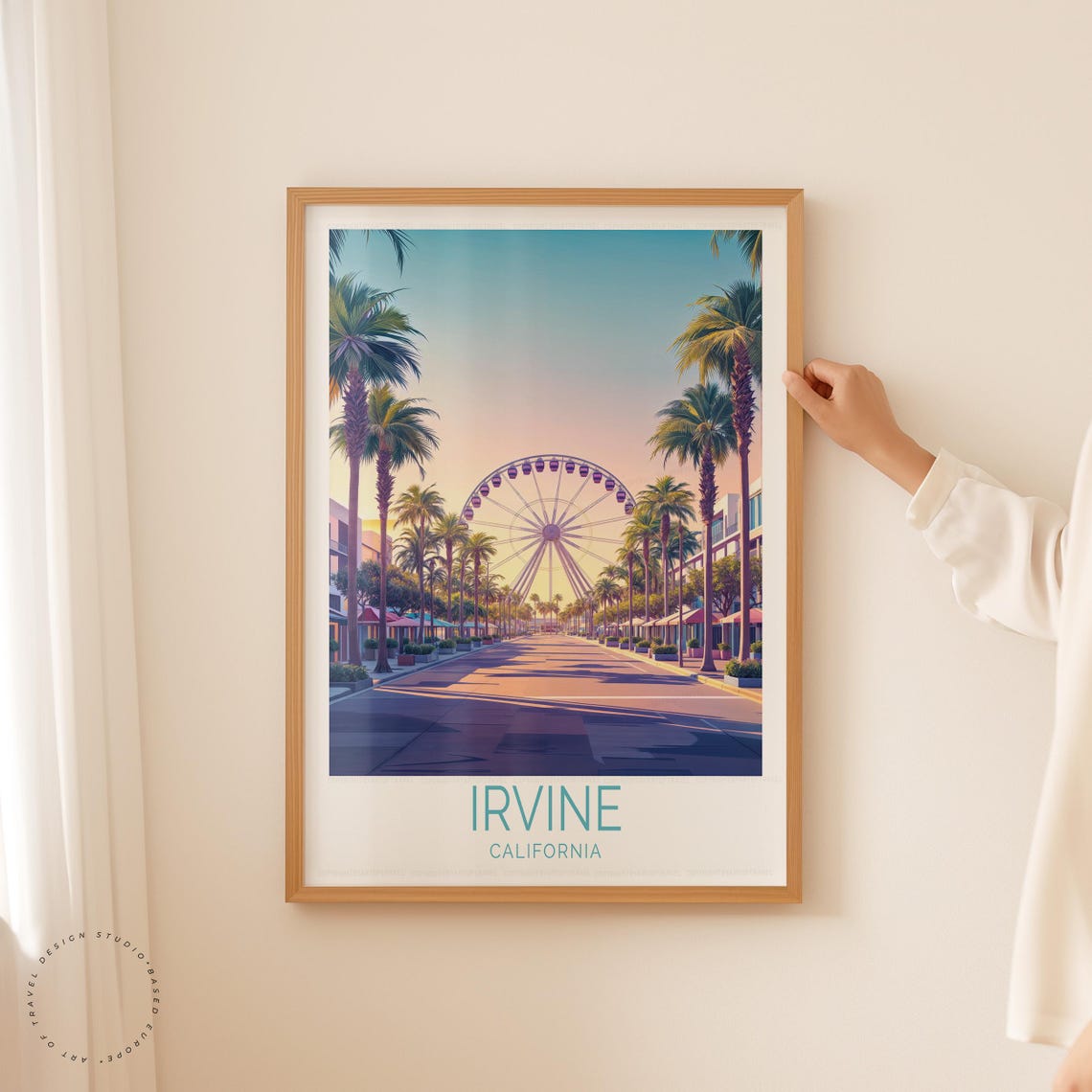 Irvine California Palm Lined Boulevard Ferris Wheel Sunset Art Poster - Image 5
