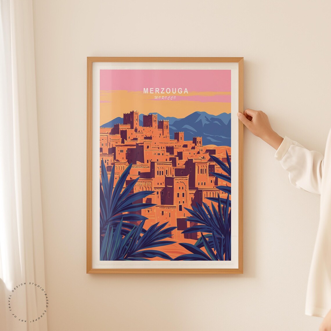 Merzouga Morocco Desert Kasbah Pink Sunset Vintage Travel Art Poster - Image 5