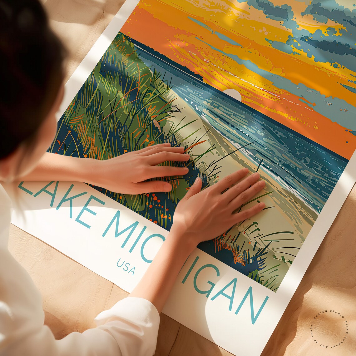 Lake Michigan Sunset Travel Poster, USA Wall Art - Image 2
