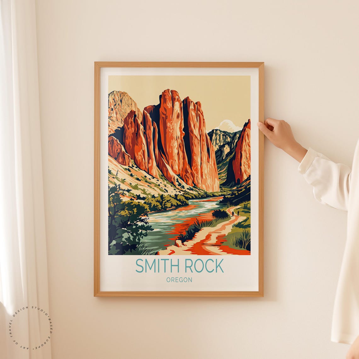 Smith Rock Oregon Sunlit Red Rock Spires Desert Travel Poster - Image 2