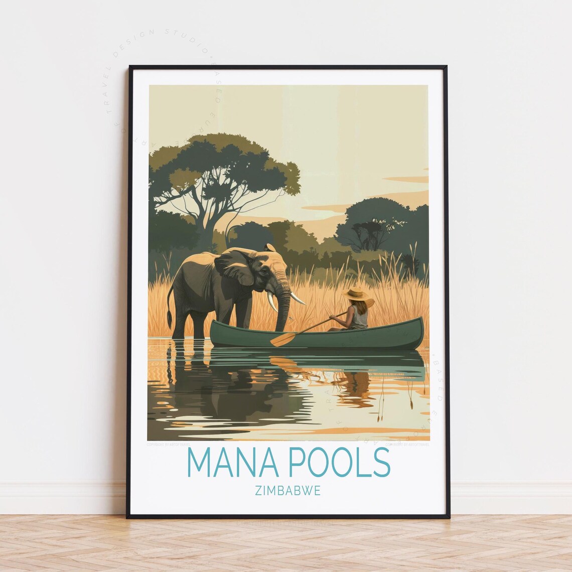 Mana Pools Zimbabwe Elephant Canoe Safari River Golden Sunset Poster