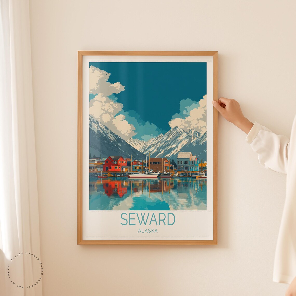 Seward Alaska Harbor Colorful Buildings Snow Peaks Travel Poster - Image 5
