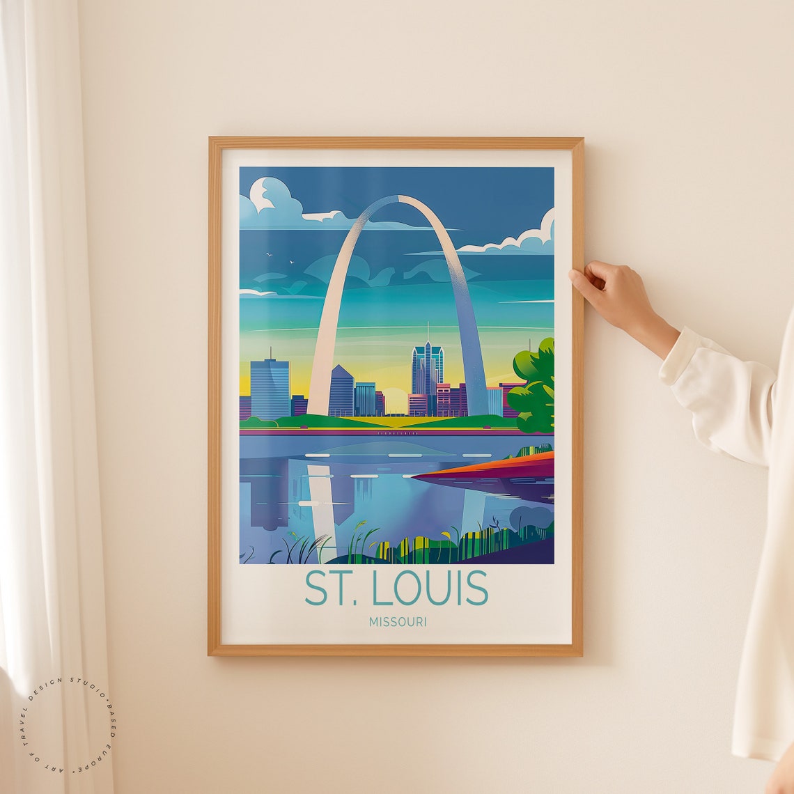 St. Louis Missouri Gateway Arch Skyline River Sunset Travel Poster - Image 2