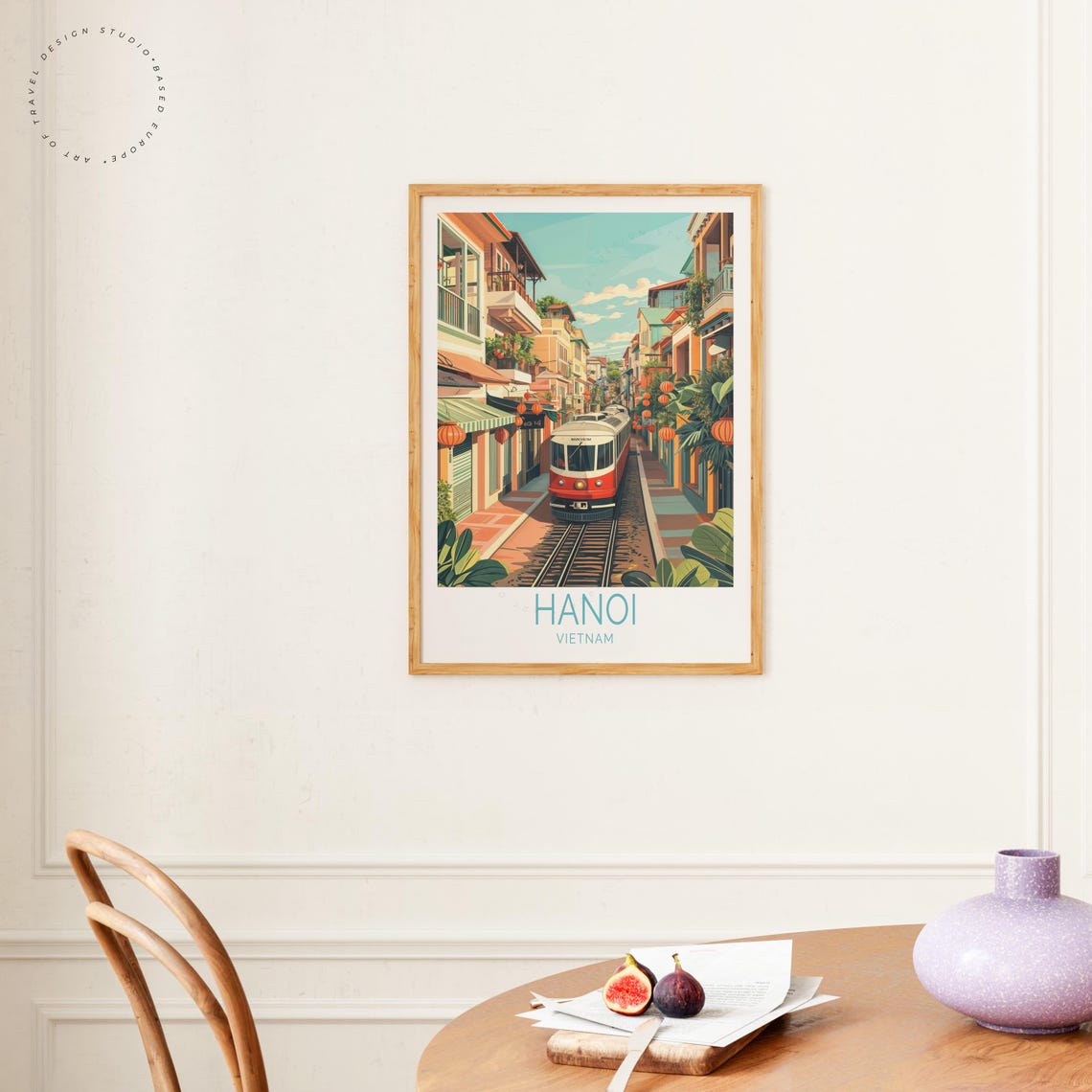 Hanoi Vietnam Train Street Red Tram Lanterns Old Town Travel Poster - Image 4