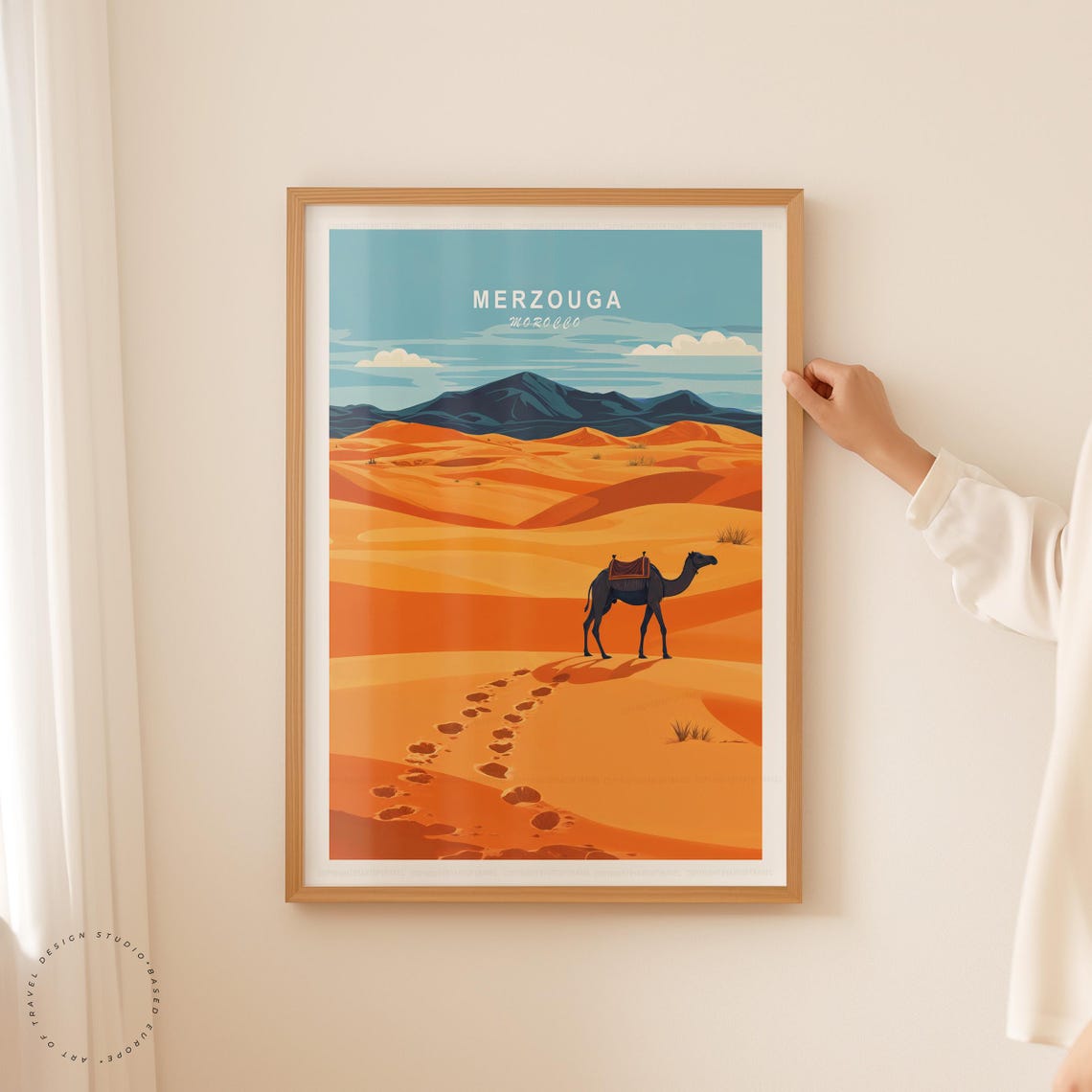 Merzouga Morocco Lone Camel Sahara Desert Dunes Vintage Art Poster - Image 5