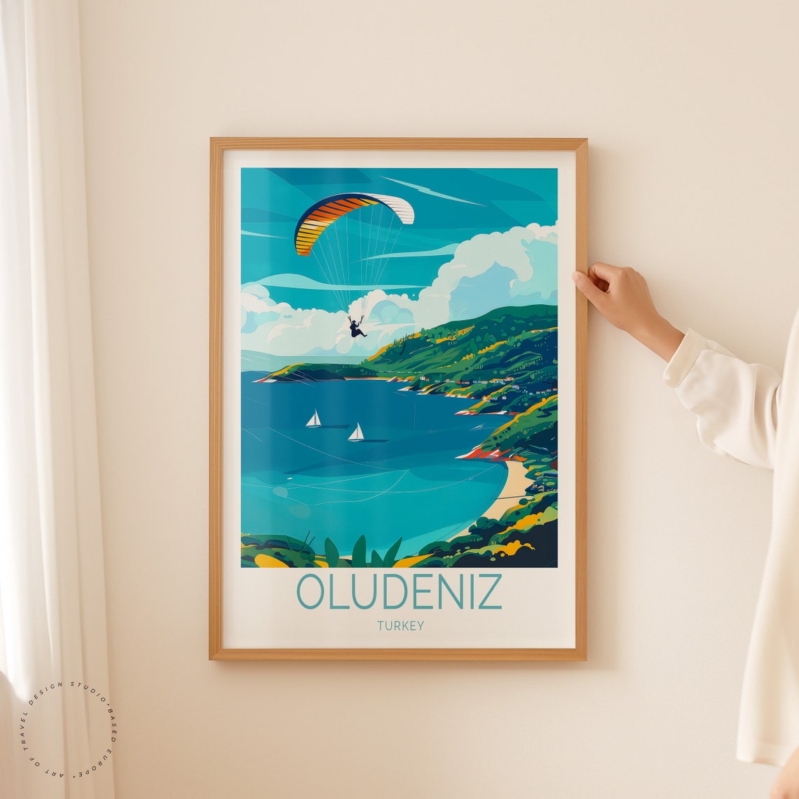 Scenic Oludeniz Turkey Paraglider Above Turquoise Lagoon Poster - Image 2