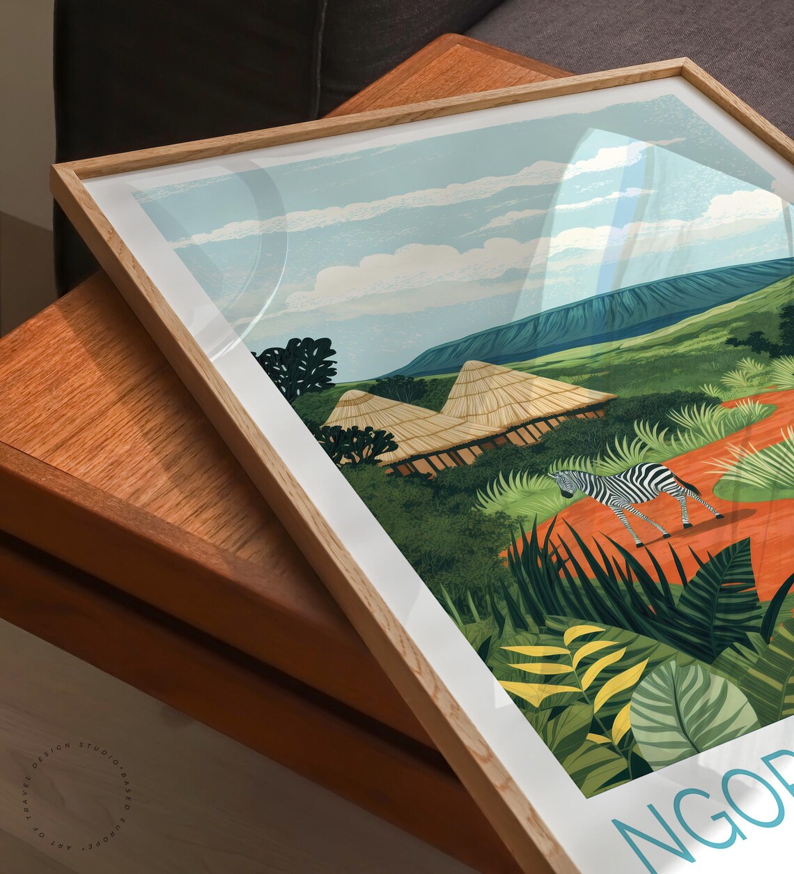 Ngorongoro Crater Tanzania Zebras Savannah Huts Vintage Travel Poster - Image 6