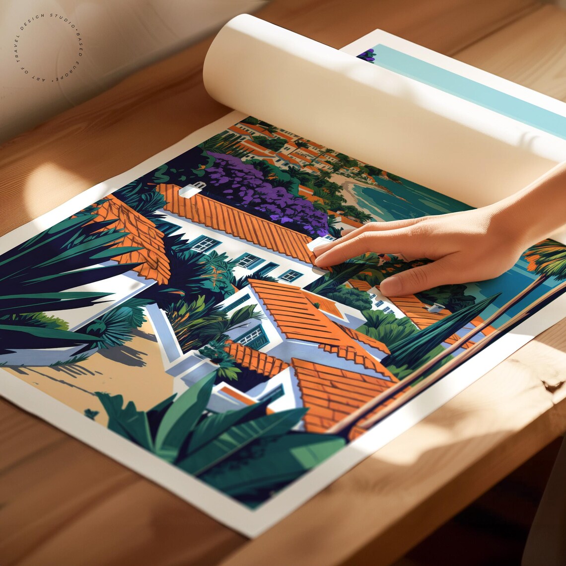 Montecito California Coastal Villas Ocean View Sunset Travel Poster - Image 2