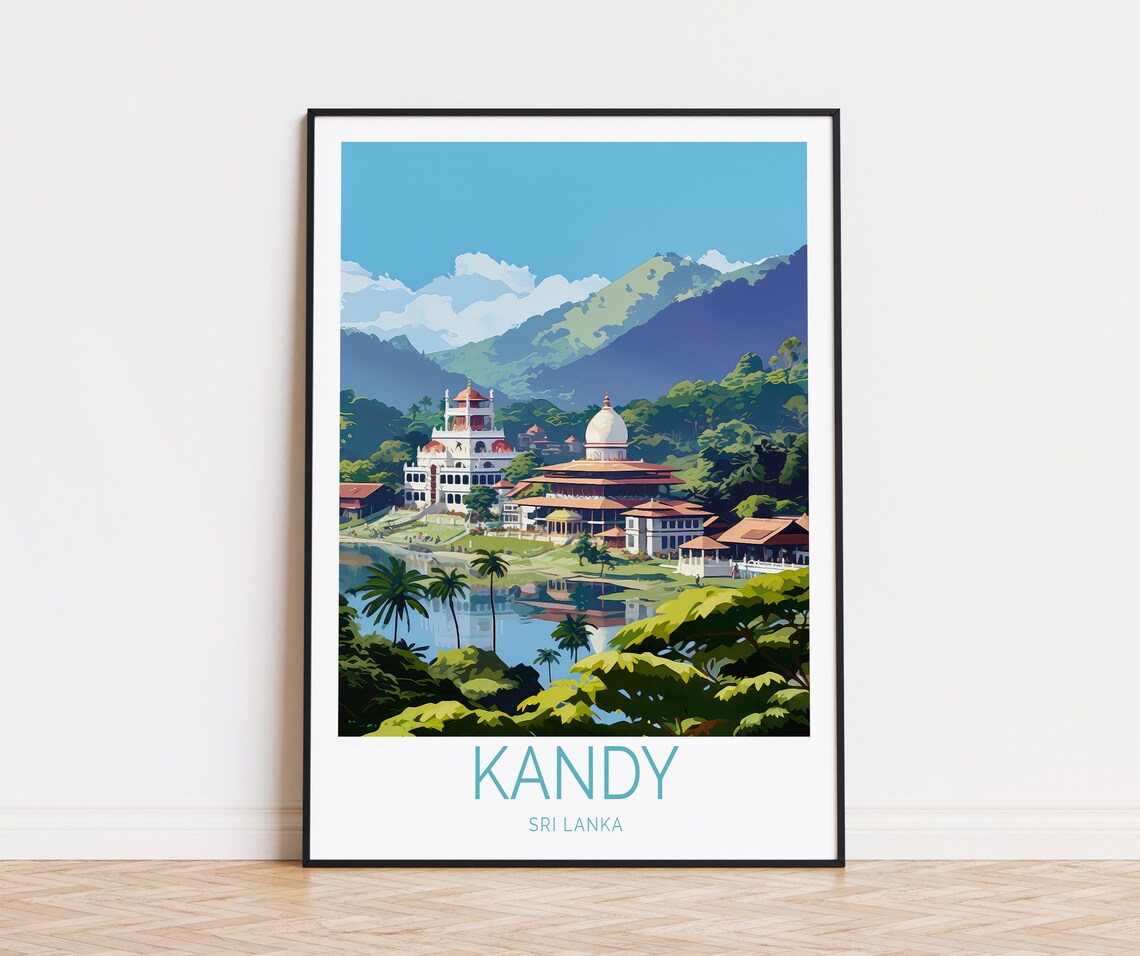Kandy Sri Lanka Temple of the Tooth Lakeside Painted Art Poster