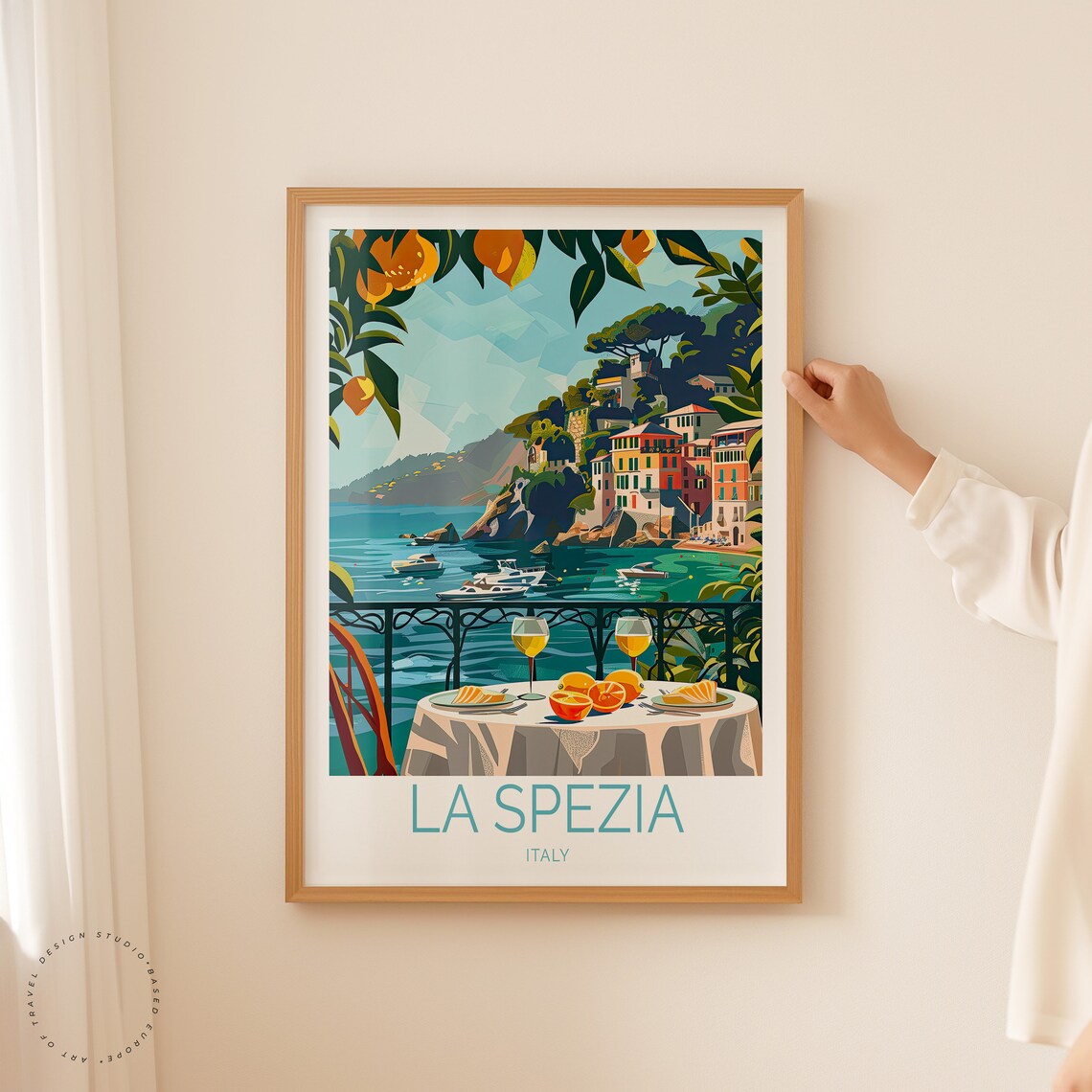 La Spezia Italy Coastal Village Wine Lemon Table Seaside View Poster - Image 5