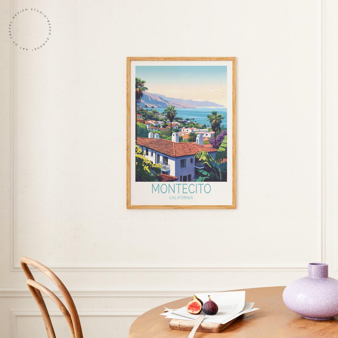 Montecito California Coastal Town Palm Trees Sunset Travel Poster - Image 4