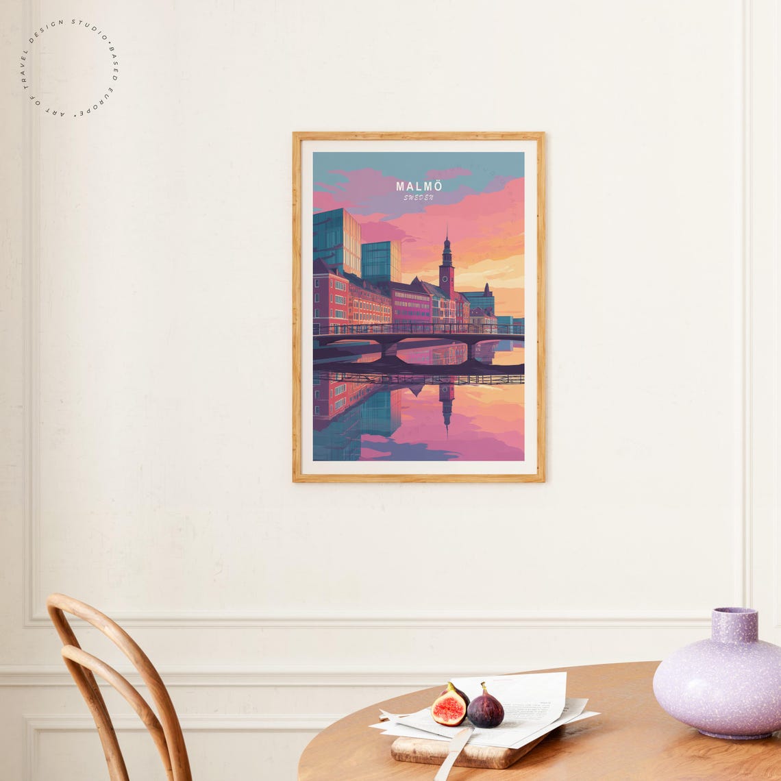 Malmo Sweden Sunset Skyline Canal Bridge Reflection Travel Poster - Image 4