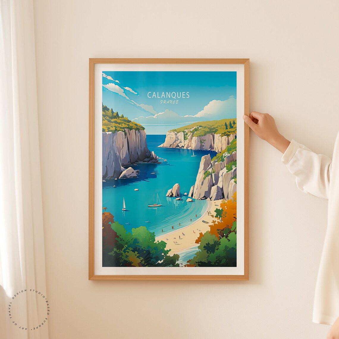 Calanques France Limestone Cliffs And Sailboats Travel Poster - Image 2