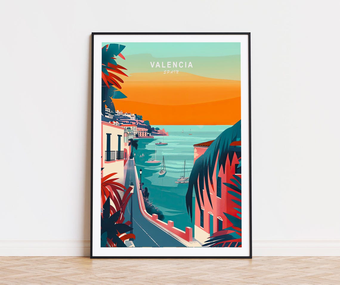 Valencia Spain Mediterranean Harbor Sunset Sailboats View Poster