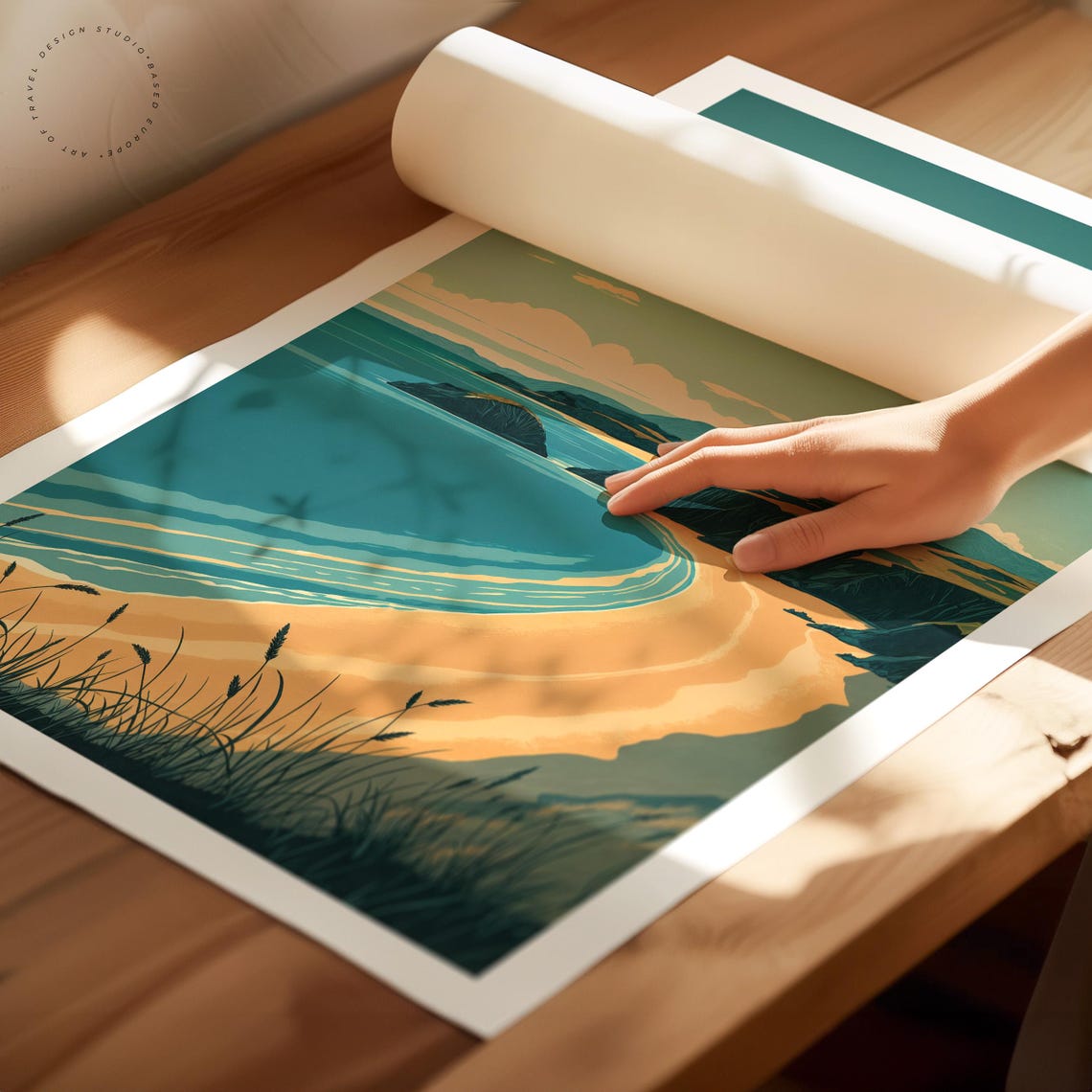 Ganavan Sands United Kingdom Curved Bay Cliffs Dune Grass Art Poster - Image 2