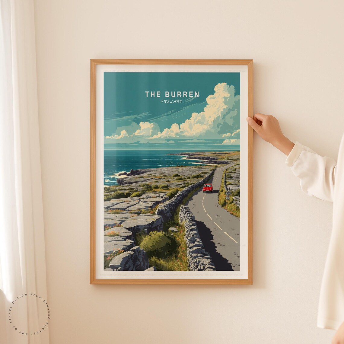 The Burren Ireland Limestone Coast Road Red Car Scenic Travel Poster - Image 5