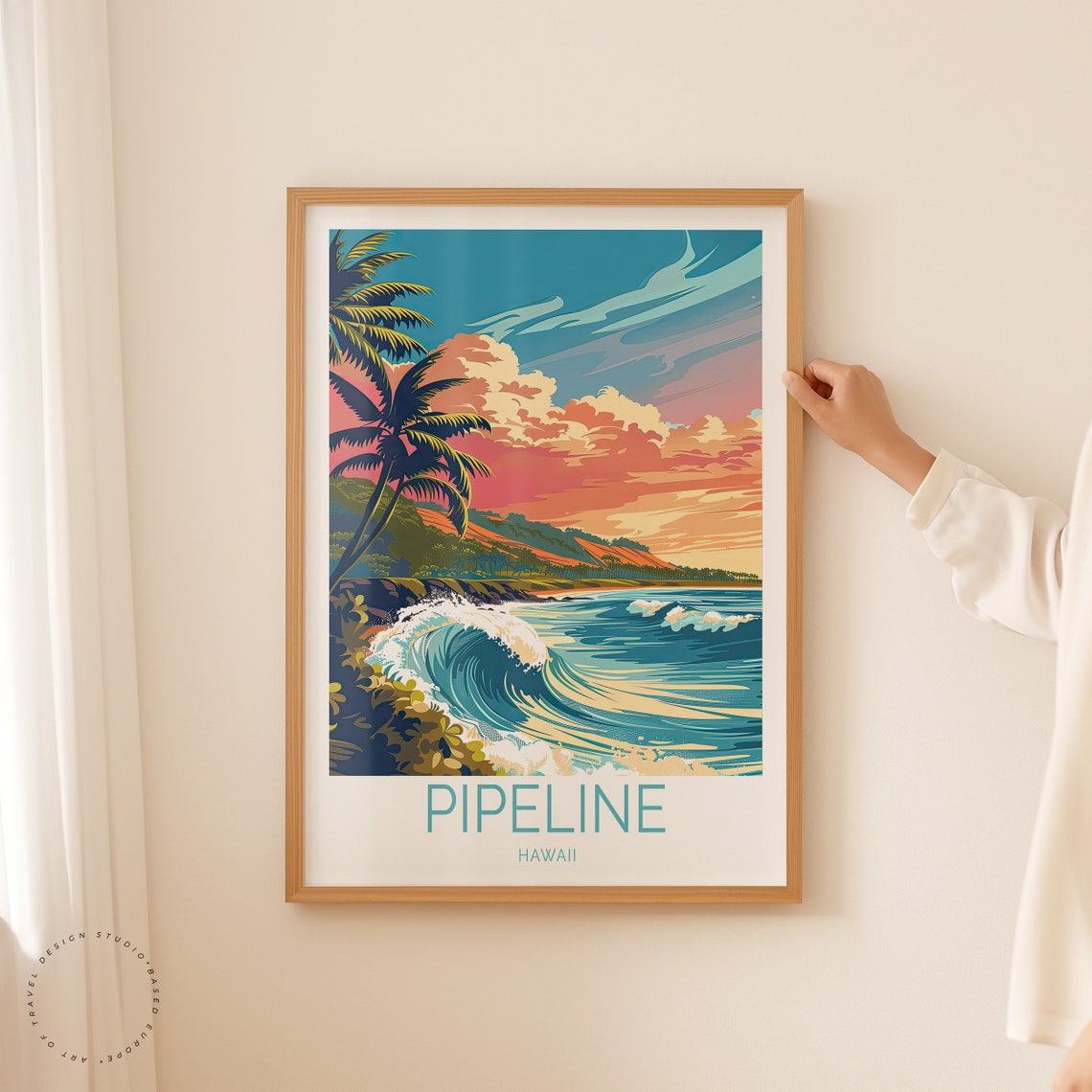 Pipeline Hawaii Sunset Wave Palm Trees Tropical Travel Poster - Image 2