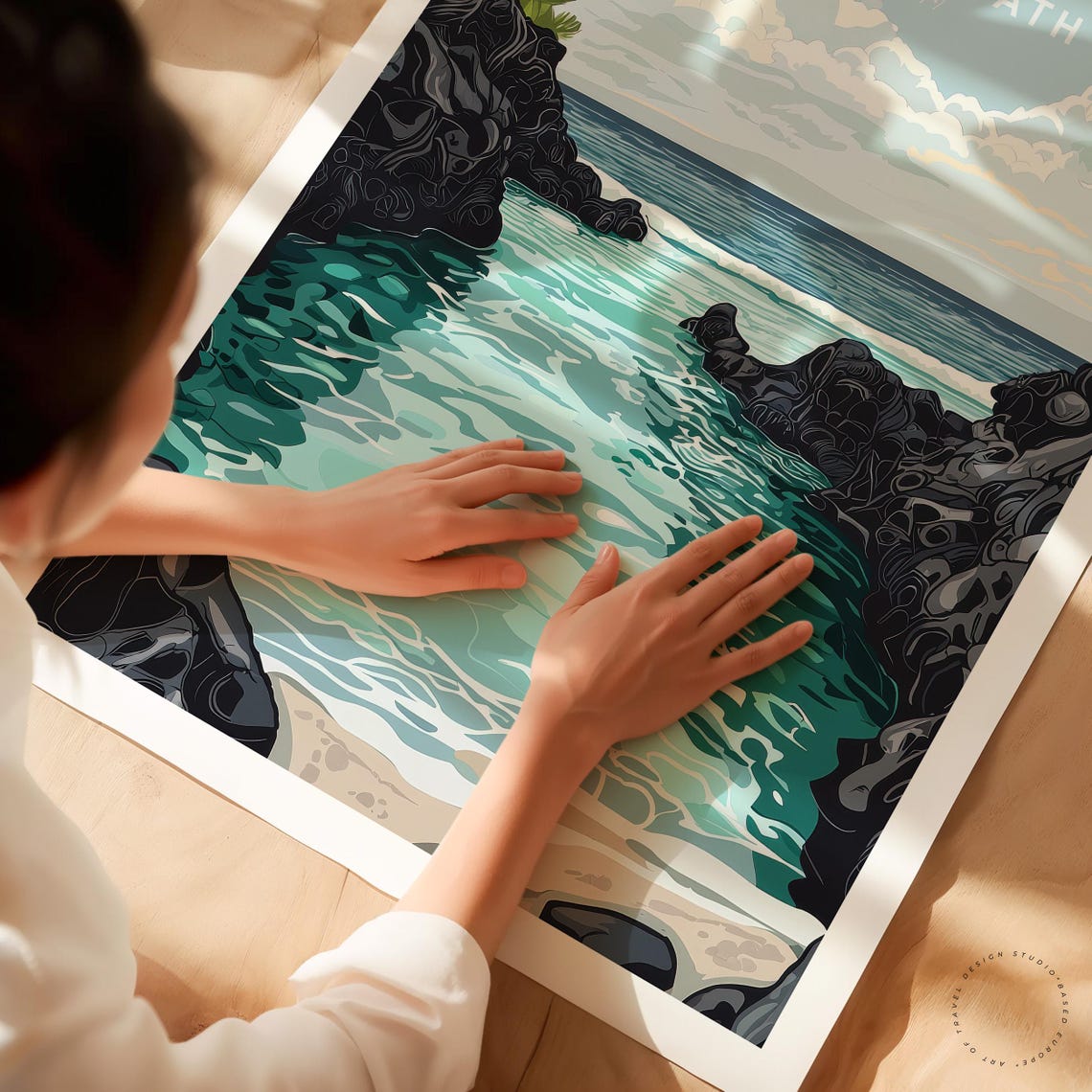 Queens Bath Hawaii Lava Rock Tide Pool Turquoise Ocean Scenic Poster - Image 3