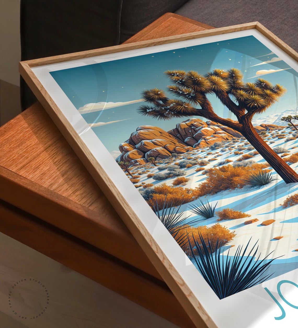 Joshua Tree Snowy Desert Winter Landscape Caption Below Poster - Image 3