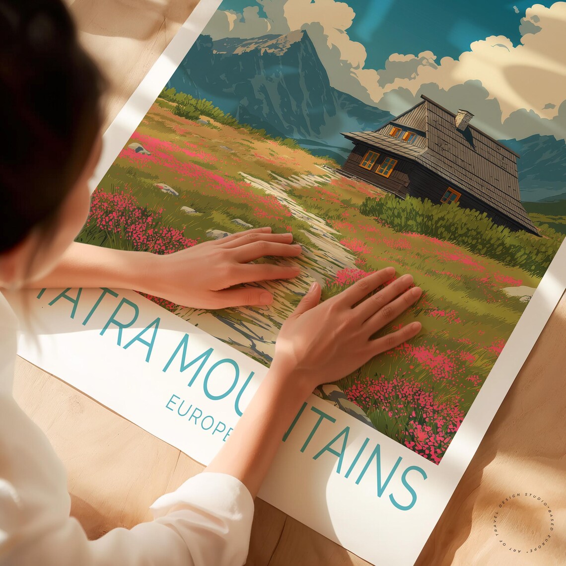 Tatra Mountains Europe Wildflower Meadow Cabin Vintage Travel Poster - Image 3
