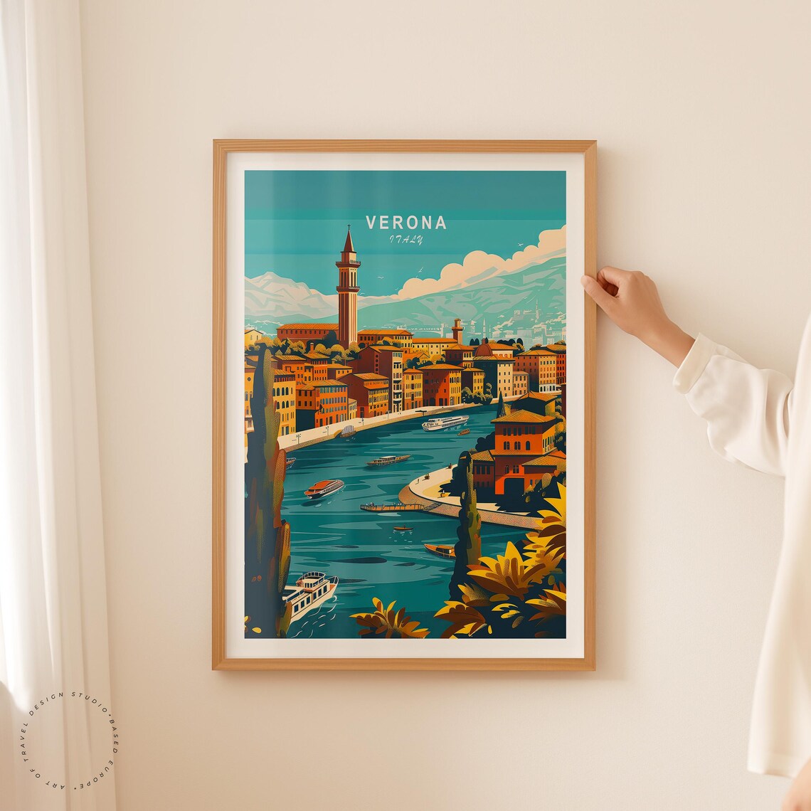 Verona Italy Adige River Romantic Riverside Old Town Travel Poster - Image 2