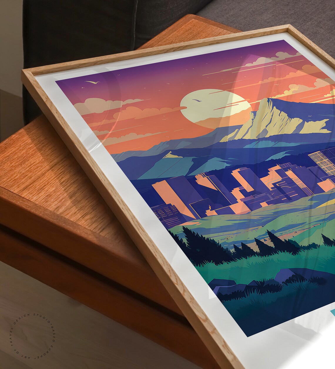 Denver Mountains Sunset City Skyline Retro Vintage Travel Poster - Image 3