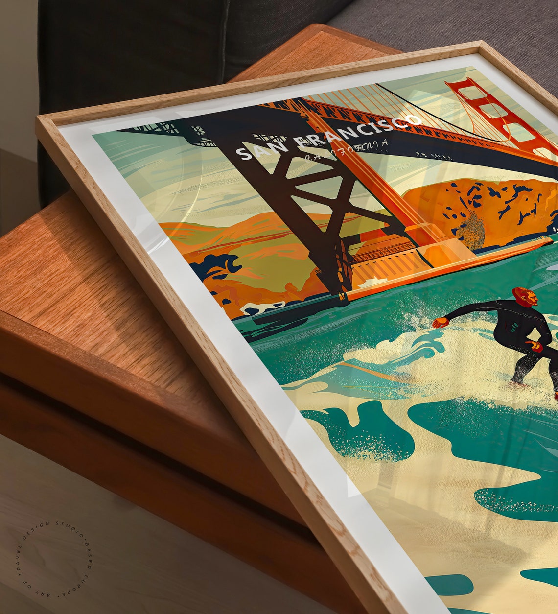 San Francisco Golden Gate Bridge Surfer Vintage Travel Poster - Image 3
