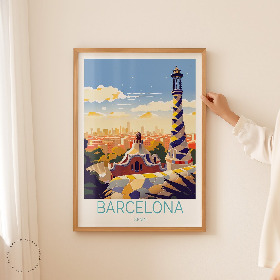 Barcelona Spain Park Guell Mosaic Terrace View Travel Poster - Image 3