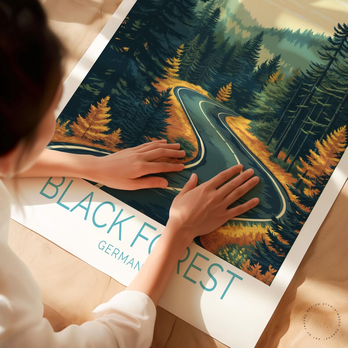 Black Forest Germany Curvy Forest Road Golden Pines Travel Poster - Image 3
