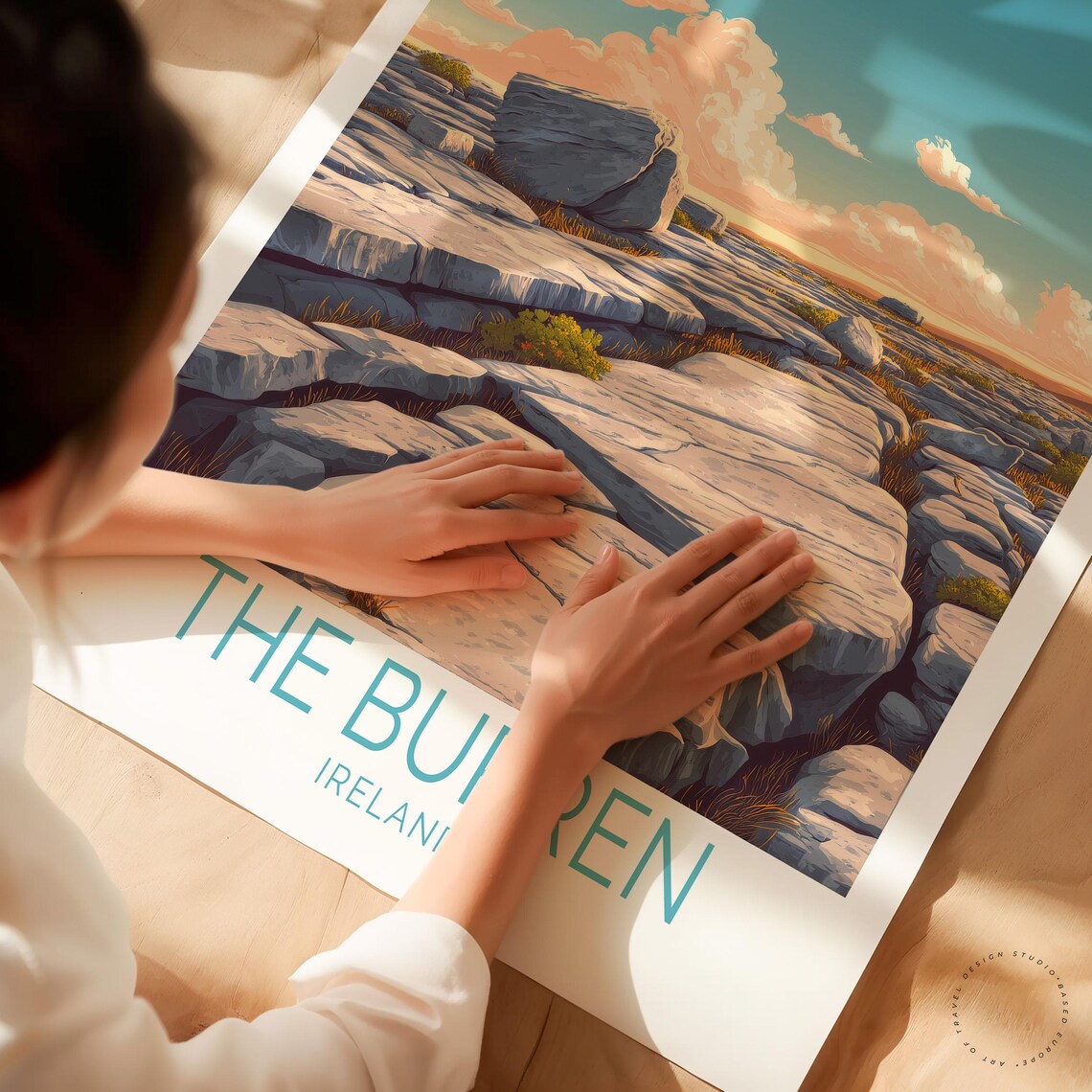 The Burren Ireland Limestone Landscape Golden Sky Travel Poster - Image 3